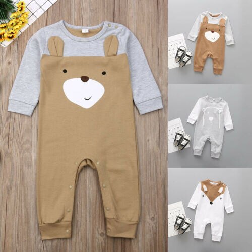 Newborn Kid Baby Boy Girl Cartoon Bear Clothes Jumpsuit Long Sleeve Romper Playsuit Outfits - ebowsos