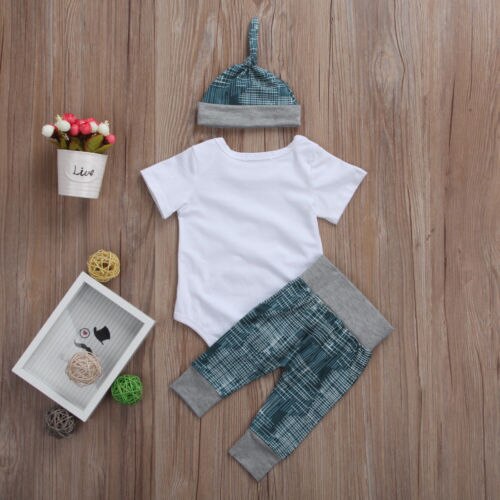 Newborn Kid Baby Boy Girl Clothes new to the crew Jumpsuit Romper + Long Pants Outfit Set - ebowsos