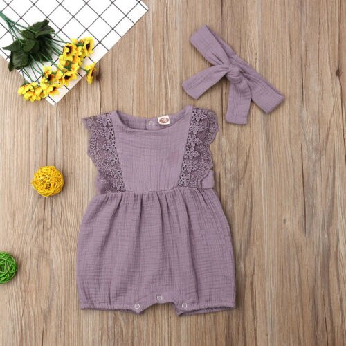 Newborn Kid Baby Girl Clothes Set Ruffle Sleeves Romper 2PCS Outfits Sunsuit - ebowsos