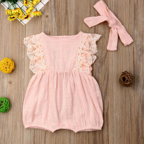 Newborn Kid Baby Girl Clothes Set Ruffle Sleeves Romper 2PCS Outfits Sunsuit - ebowsos