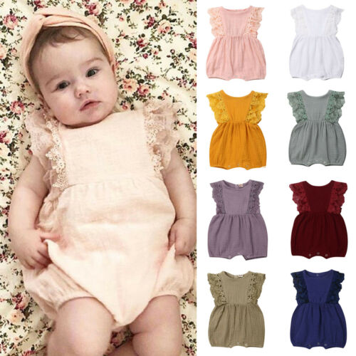 Newborn Kid Baby Girl Clothes Set Ruffle Sleeves Romper 2PCS Outfits Sunsuit - ebowsos