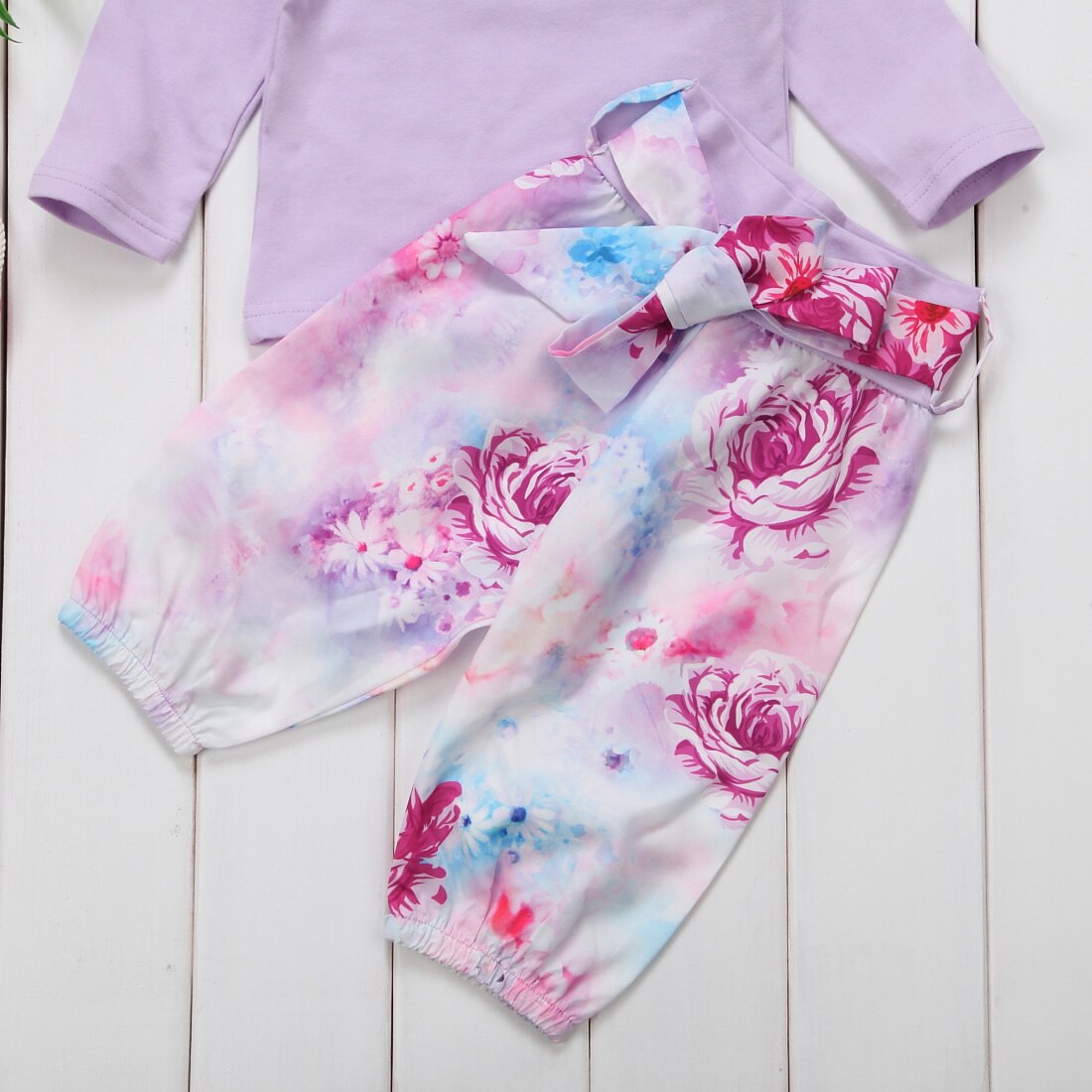 Newborn Kid Baby Girl Floral Clothes Tops T shirts Tee + Long Pants Outfit Set - ebowsos