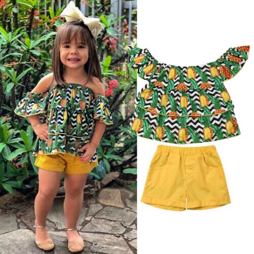 Newborn Kid Baby Girl Summer Clothes Pineapple Print Tops+Shorts Pants Summer - ebowsos