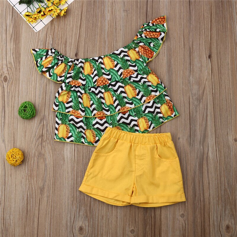 Newborn Kid Baby Girl Summer Clothes Pineapple Print Tops+Shorts Pants Summer - ebowsos