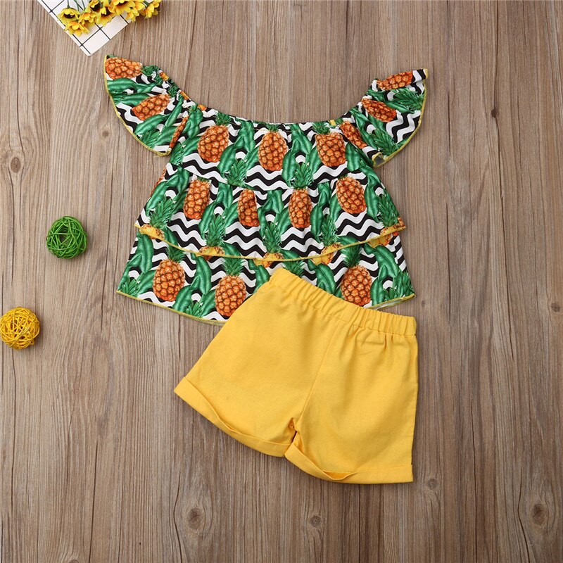 Newborn Kid Baby Girl Summer Clothes Pineapple Print Tops+Shorts Pants Summer - ebowsos