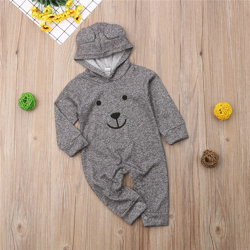 Newborn Kids Babies Baby Boy Hooded One Piece Outfit Jumpsuit Romper Autumn warm Clothes set - ebowsos