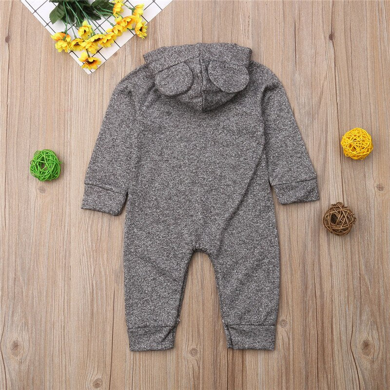 Newborn Kids Babies Baby Boy Hooded One Piece Outfit Jumpsuit Romper Autumn warm Clothes set - ebowsos