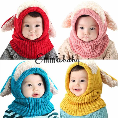 Newborn Kids Baby Boy Girl Fur Pom Hat Winter Warm Knit Bobble Beanie Cap Scarf - ebowsos