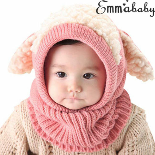 Newborn Kids Baby Boy Girl Fur Pom Hat Winter Warm Knit Bobble Beanie Cap Scarf - ebowsos