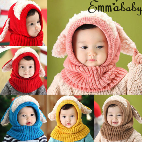 Newborn Kids Baby Boy Girl Fur Pom Hat Winter Warm Knit Bobble Beanie Cap Scarf - ebowsos