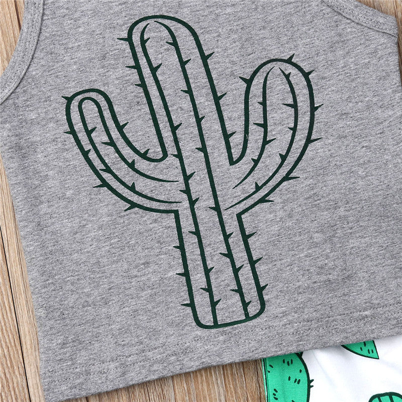 Newborn Kids Baby Boy Sleeveless Cactus T-Shirt Shorts Summer Outfits Sunsuit - ebowsos