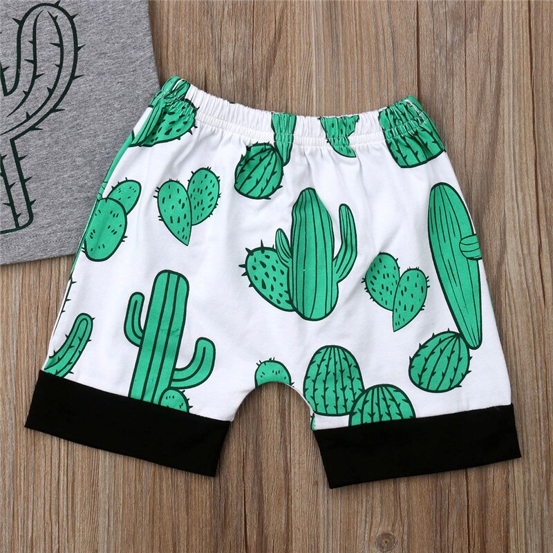 Newborn Kids Baby Boy Sleeveless Cactus T-Shirt Shorts Summer Outfits Sunsuit - ebowsos