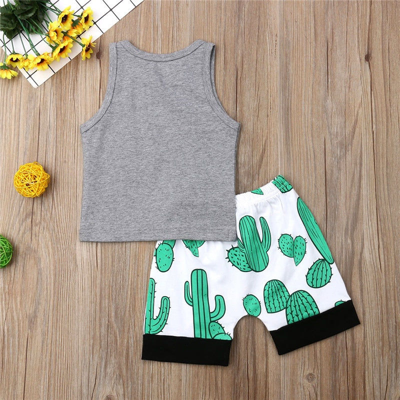 Newborn Kids Baby Boy Sleeveless Cactus T-Shirt Shorts Summer Outfits Sunsuit - ebowsos