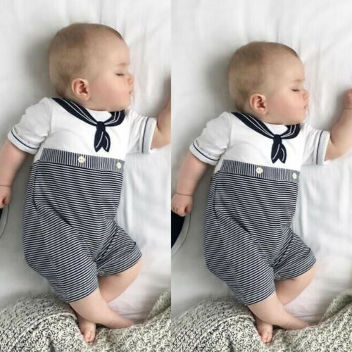 Newborn Kids Baby Boys Girls Striped Romper Jumpsuit Outfits Clothes - ebowsos