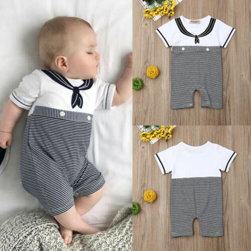 Newborn Kids Baby Boys Girls Striped Romper Jumpsuit Outfits Clothes - ebowsos