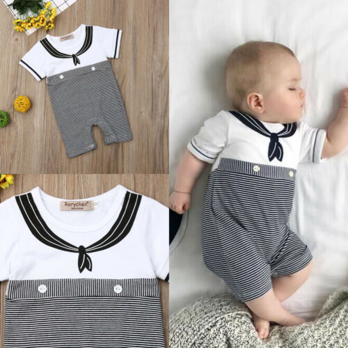 Newborn Kids Baby Boys Girls Striped Romper Jumpsuit Outfits Clothes - ebowsos