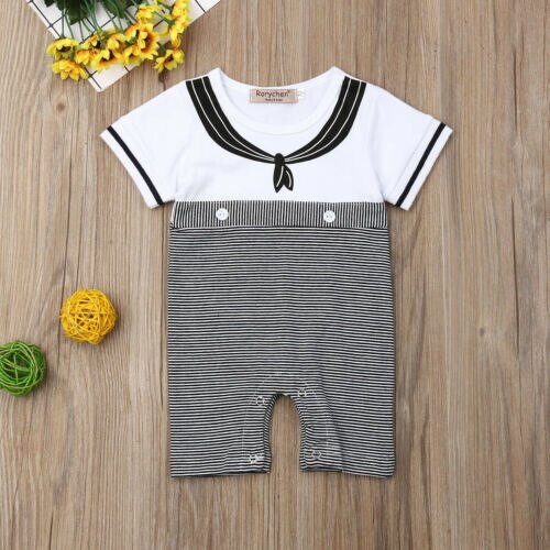 Newborn Kids Baby Boys Girls Striped Romper Jumpsuit Outfits Clothes - ebowsos