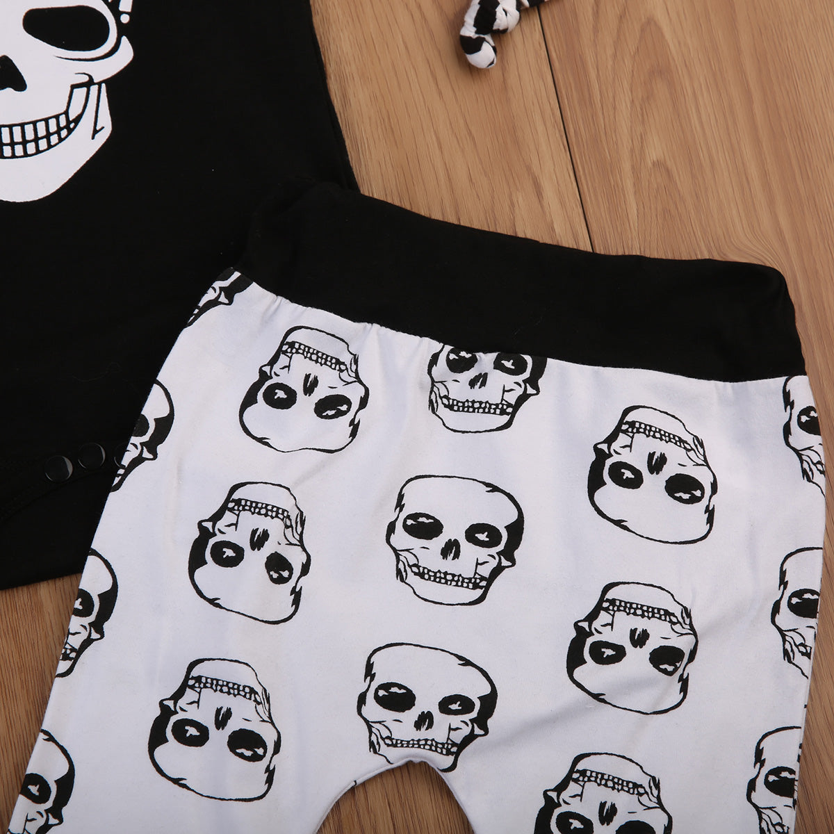 Newborn Kids Baby Boys Skull Tops Romper Long Pants Hat 4Pcs Outfits Set Clothes - ebowsos