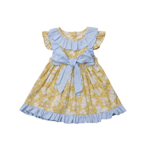 Newborn Kids Baby Girl Dresses Sleeveless Ruffled Bowknot Flower Party Dress - ebowsos