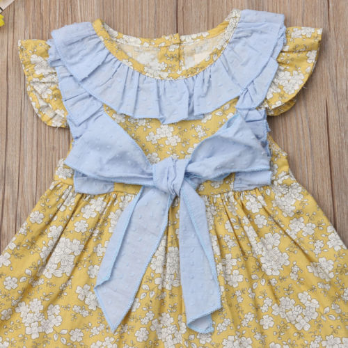 Newborn Kids Baby Girl Dresses Sleeveless Ruffled Bowknot Flower Party Dress - ebowsos