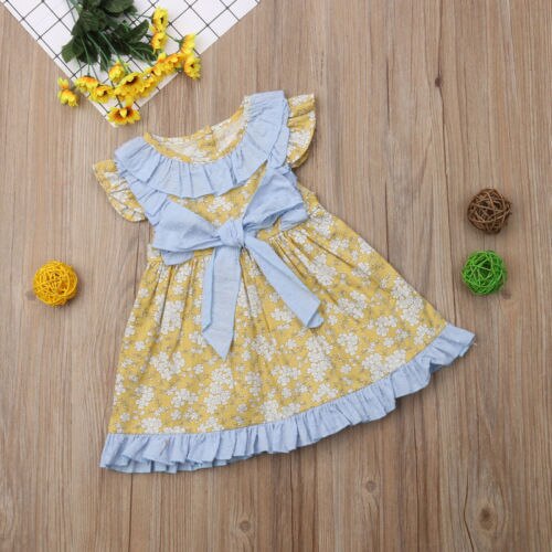 Newborn Kids Baby Girl Dresses Sleeveless Ruffled Bowknot Flower Party Dress - ebowsos