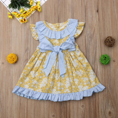 Newborn Kids Baby Girl Dresses Sleeveless Ruffled Bowknot Flower Party Dress - ebowsos