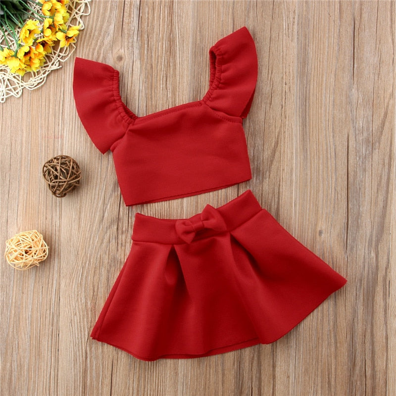 Newborn Kids Baby Girl Party Sunsuit 2Pcs Clothing Set Girls Toddler Sleeveless Off Shoulder Crop Tops Tutu Skirts Dress Clothes - ebowsos