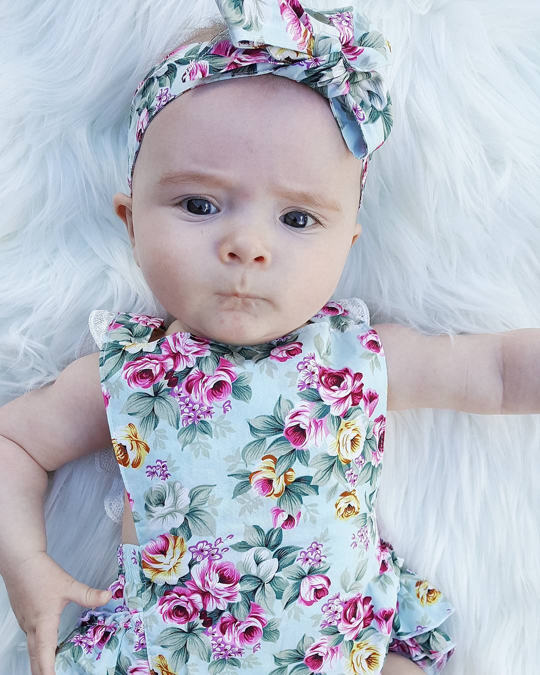 Newborn Kids Baby Girl Romper Clothes Floral printed Outfits Set Lace sleeveless Jumpsuit Romper+Headband Playsuit 0-24M - ebowsos