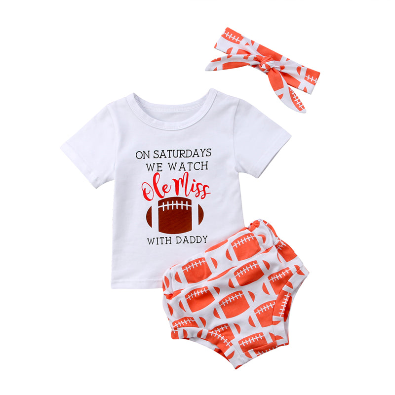 Newborn Kids Baby Girl Rugby Print Outfits Tops Short Sleeve T-shirt+triangle Shorts+Headband 3Pcs Summer Clothes Girls Clothing - ebowsos