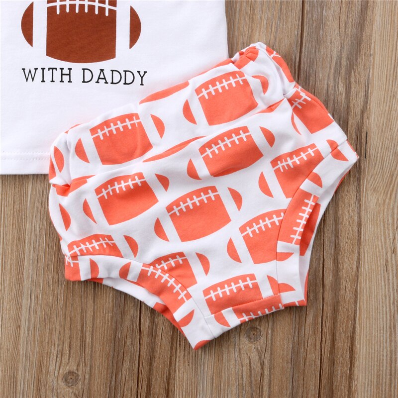 Newborn Kids Baby Girl Rugby Print Outfits Tops Short Sleeve T-shirt+triangle Shorts+Headband 3Pcs Summer Clothes Girls Clothing - ebowsos