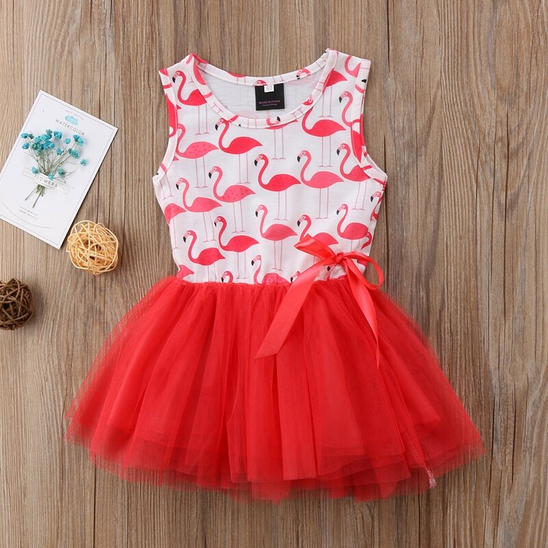 Newborn Kids Baby Girls A-line Dress Flamingo Sleeveless Dress Clothes Summer Girls Party Dress - ebowsos