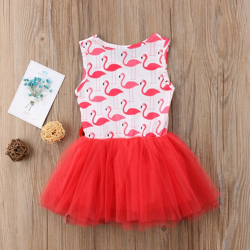 Newborn Kids Baby Girls A-line Dress Flamingo Sleeveless Dress Clothes Summer Girls Party Dress - ebowsos