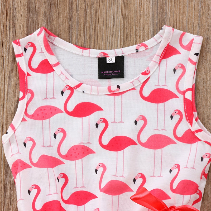 Newborn Kids Baby Girls A-line Dress Flamingo Sleeveless Dress Clothes Summer Girls Party Dress - ebowsos