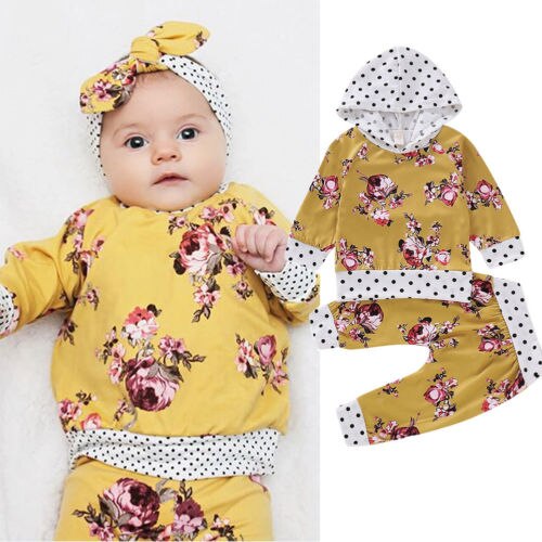 Newborn Kids Baby Girls Sweatshirt Hoodies+Pants trousers Floral Outfit Set Autumn Baby Cotton Clothing - ebowsos