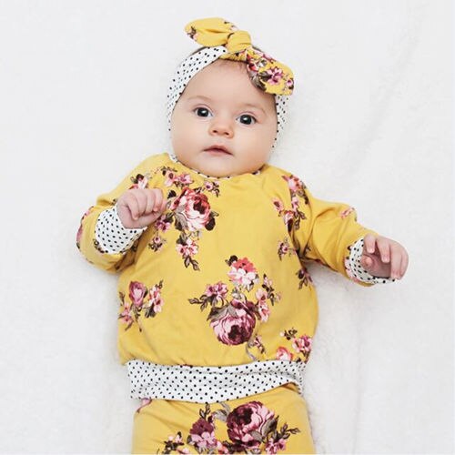 Newborn Kids Baby Girls Sweatshirt Hoodies+Pants trousers Floral Outfit Set Autumn Baby Cotton Clothing - ebowsos