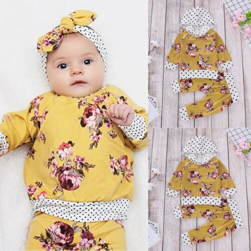 Newborn Kids Baby Girls Sweatshirt Hoodies+Pants trousers Floral Outfit Set Autumn Baby Cotton Clothing - ebowsos