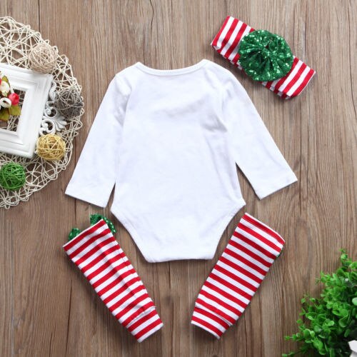 Newborn Kids Baby Girls Tops Romper Leg Warmers 3pcs Outfits Set Christmas Baby Kids Clothes - ebowsos