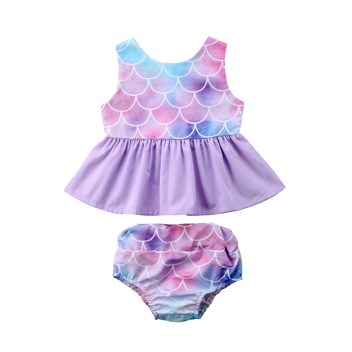 Newborn Kids Mermaid Clothing Baby Girl Princess Backless Ruffled Vest Tops+Pants Shorts 2Pcs set Outfits Clothes - ebowsos