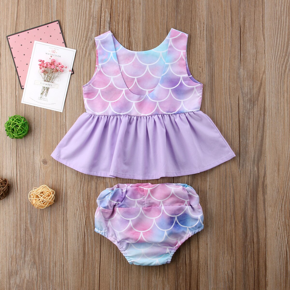 Newborn Kids Mermaid Clothing Baby Girl Princess Backless Ruffled Vest Tops+Pants Shorts 2Pcs set Outfits Clothes - ebowsos