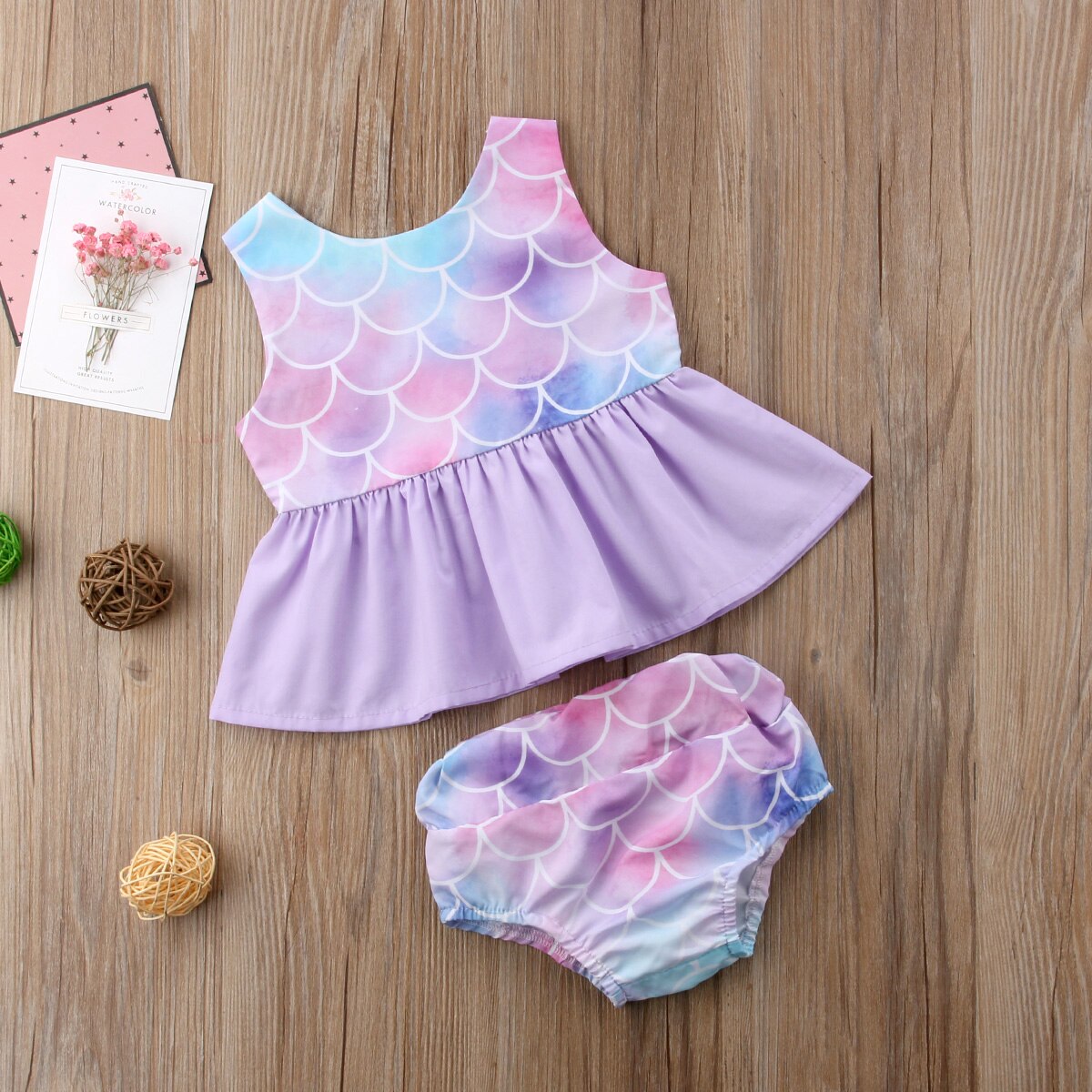 Newborn Kids Mermaid Clothing Baby Girl Princess Backless Ruffled Vest Tops+Pants Shorts 2Pcs set Outfits Clothes - ebowsos