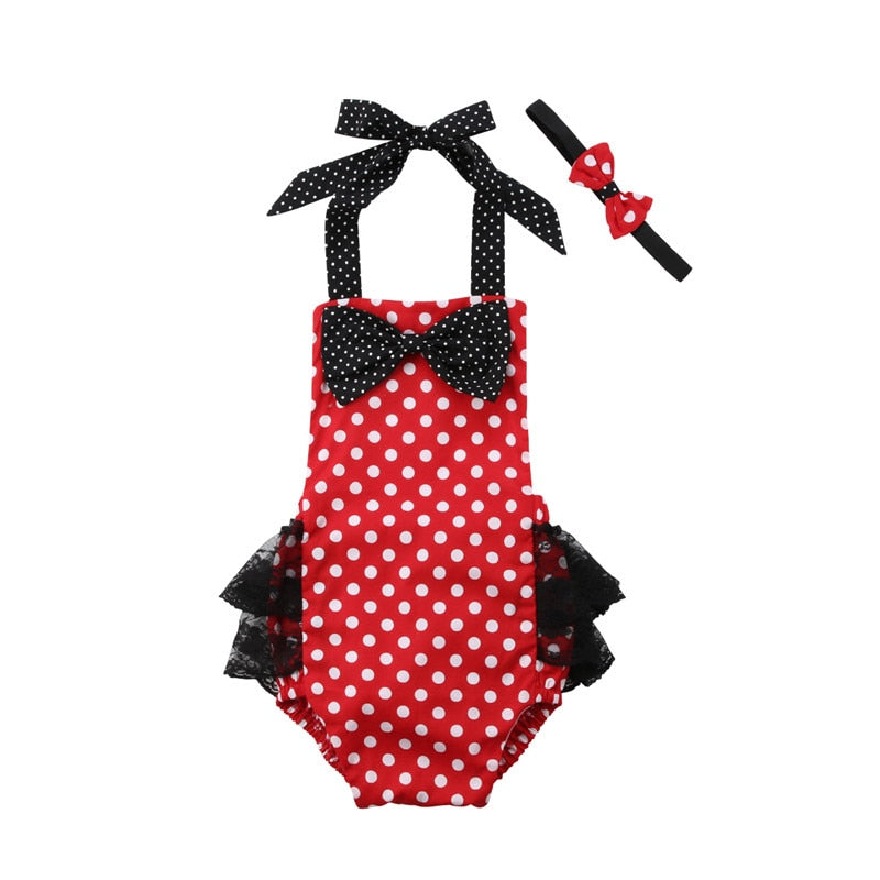 Newborn Outfit Baby Girls Sleeveless Rompers Polka Dot Playsuit Clothes - ebowsos