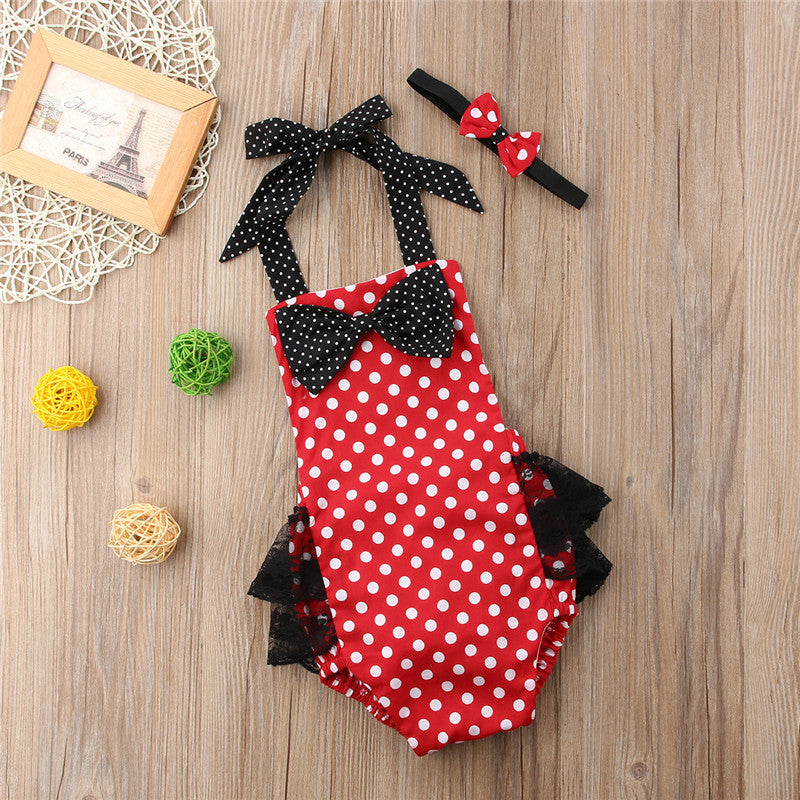 Newborn Outfit Baby Girls Sleeveless Rompers Polka Dot Playsuit Clothes - ebowsos