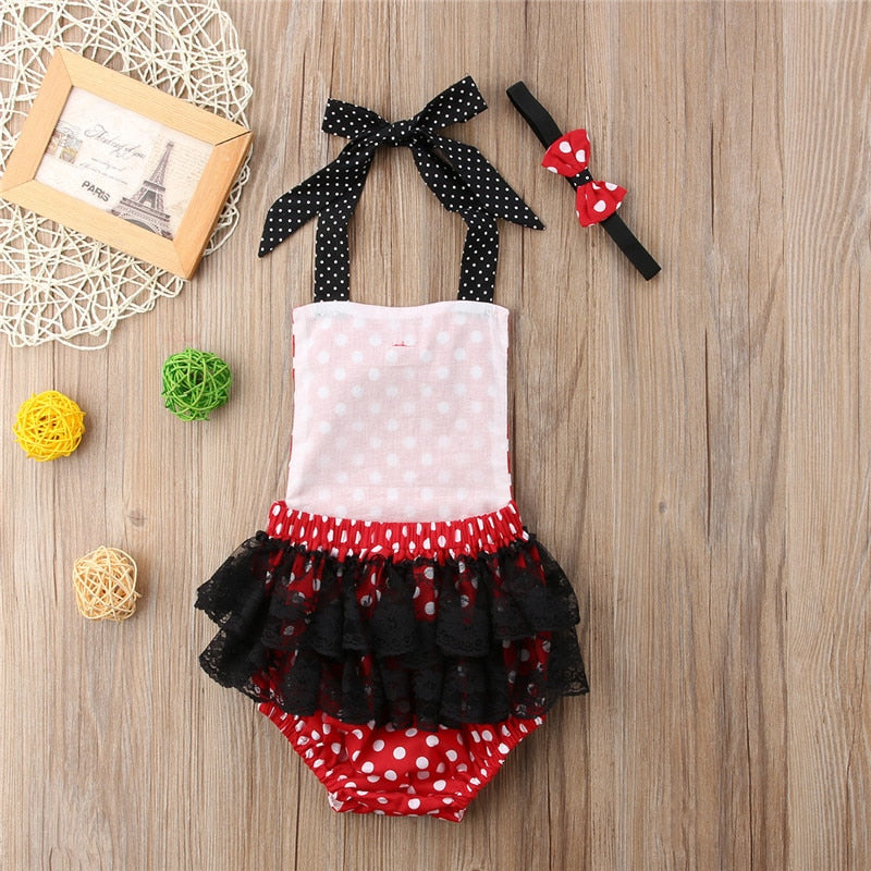 Newborn Outfit Baby Girls Sleeveless Rompers Polka Dot Playsuit Clothes - ebowsos