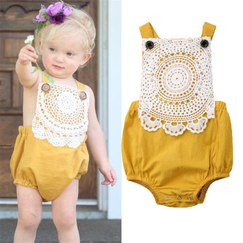 Newborn Princess Baby Girl Summer Romper Sleeveless Backless Lace Flower One Pieces Jumpsuit Outfit Sunsuit Clothes - ebowsos