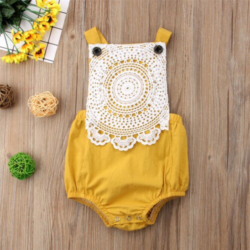 Newborn Princess Baby Girl Summer Romper Sleeveless Backless Lace Flower One Pieces Jumpsuit Outfit Sunsuit Clothes - ebowsos