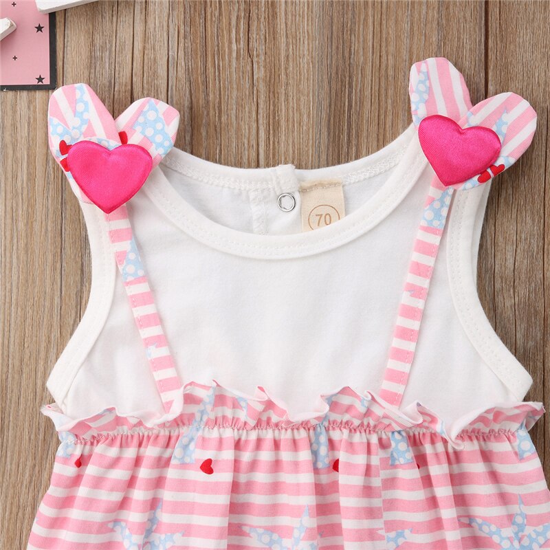 Newborn Summer Baby Girl Clothes Love Cute Cotton Romper Stripe Sleeveless Jumpsuit Playsuit  Outfits Set - ebowsos