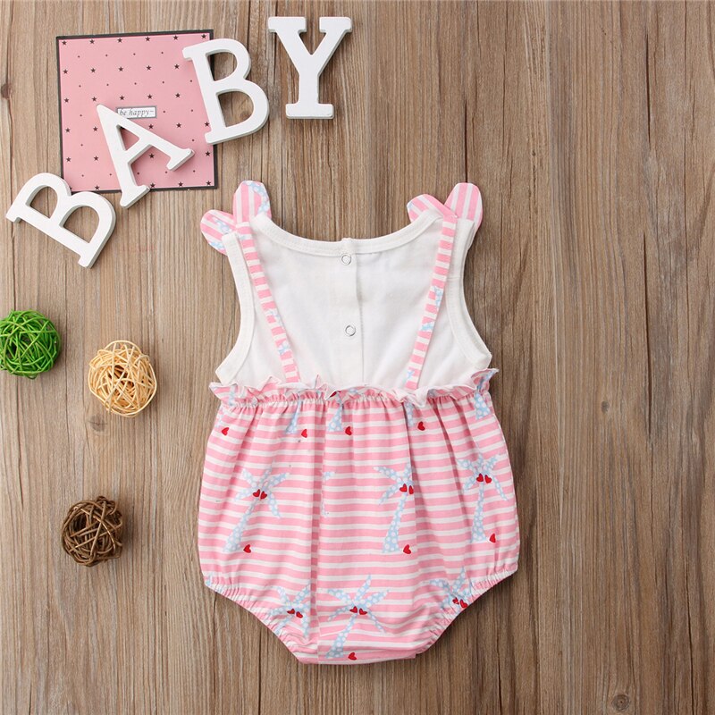 Newborn Summer Baby Girl Clothes Love Cute Cotton Romper Stripe Sleeveless Jumpsuit Playsuit  Outfits Set - ebowsos