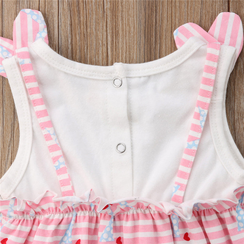 Newborn Summer Baby Girl Clothes Love Cute Cotton Romper Stripe Sleeveless Jumpsuit Playsuit  Outfits Set - ebowsos