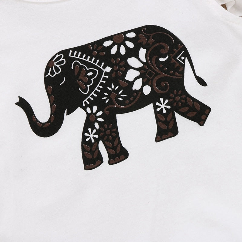 Newborn Summer Children Clothing Baby Girls Cartoon Elephant Clothes Tops Shorts Bottoms Outfits Set - ebowsos