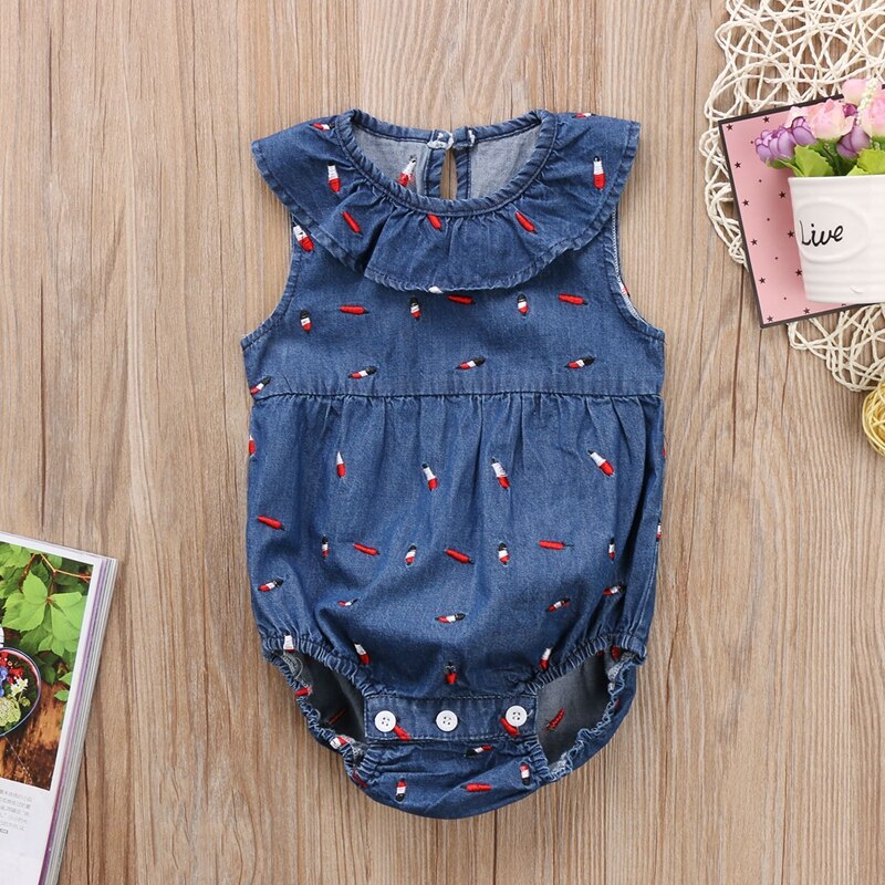 Newborn Summer Children Clothing Kids Baby Girls Jumpsuit Denim Bodysuit Clothes Denim Outfits - ebowsos